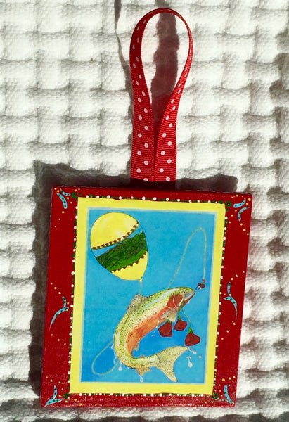 Fishy Holiday! Ornament (hand painted) and Card Combination