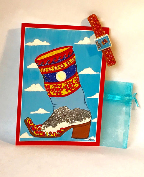 Cowboy Boot Barrette and Card Combination