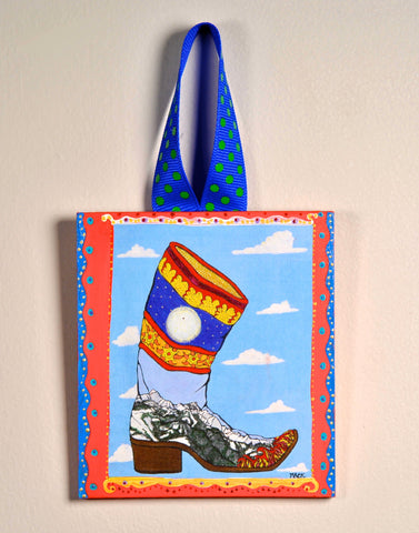 Cowboy Boot Ornament (hand painted/wood) and Card Combination (Spanish Boot)