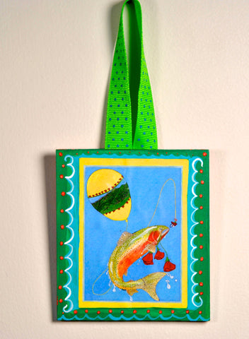 Fishy Holiday! Ornament (hand painted) and Card Combination