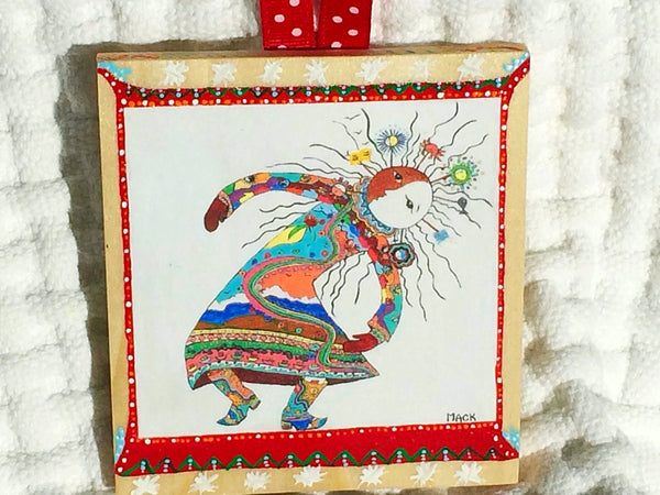 Lover of Music and Mountains Ornament (hand painted/wood) and Card Combination