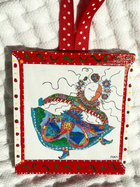 Mother of Patience & Ingenuity Ornament (hand painted wood) and Card Combination