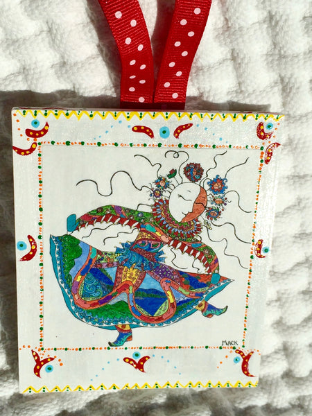 Mother of Patience & Ingenuity Ornament (hand painted wood) and Card Combination