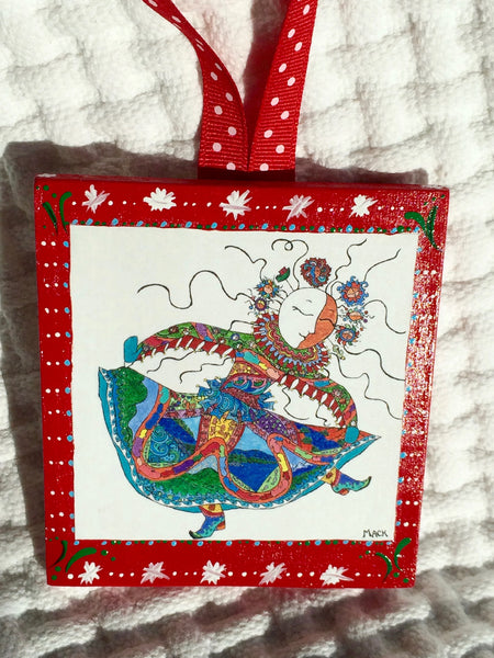 Mother of Patience & Ingenuity Ornament (hand painted wood) and Card Combination