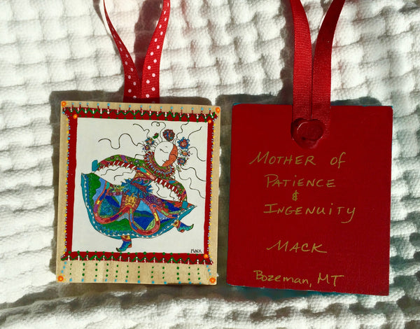 Mother of Patience & Ingenuity Ornament (hand painted wood) and Card Combination