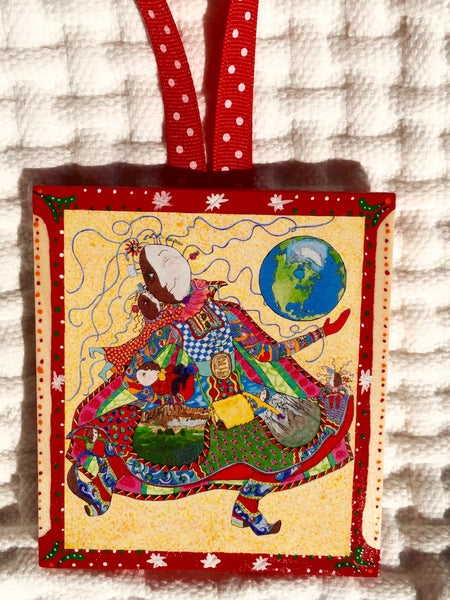 Mighty Grandma Ornament (hand painted/wood) and Card Combination