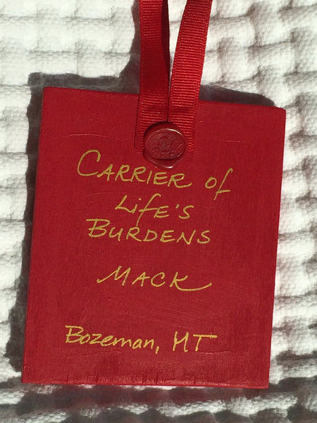Carrier of Life's Burdens Ornament (wooden, hand painted) and Card Combination