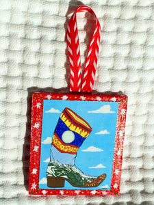 Cowboy Boot Ornament (hand painted/wood) and Card Combination (Spanish Boot)