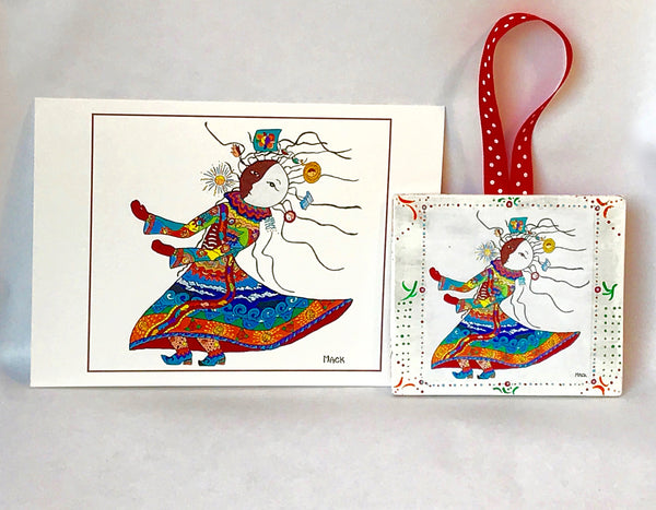 Carrier of Life's Burdens Ornament (wooden, hand painted) and Card Combination