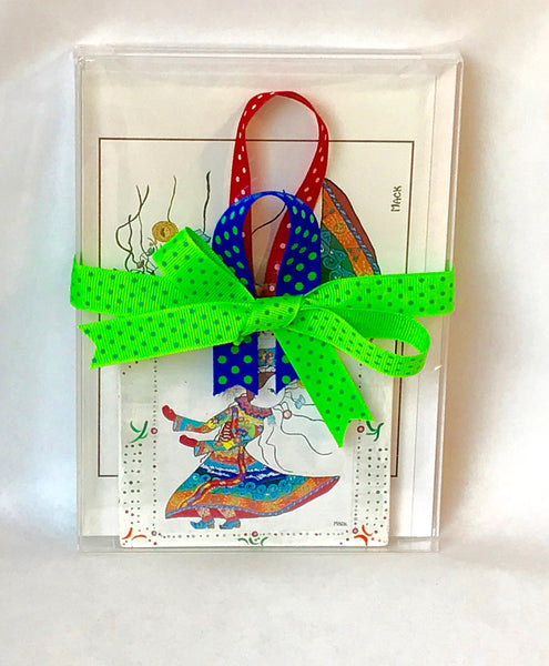 Carrier of Life's Burdens Ornament (wooden, hand painted) and Card Combination