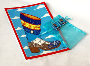 Cowboy Boot Earrings Sterling/Wood and Card Combination (Lone Boot)