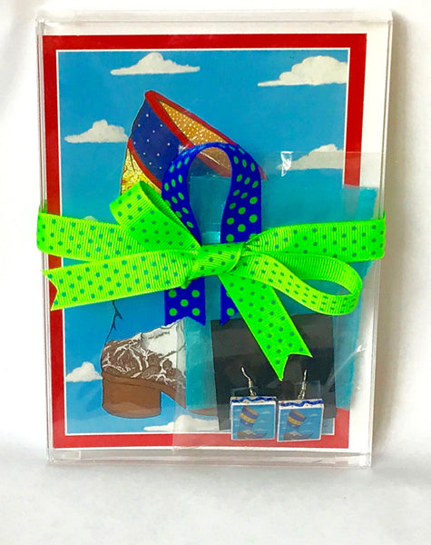 Cowboy Boot Earrings Sterling/Wood and Card Combination (Lone Boot)